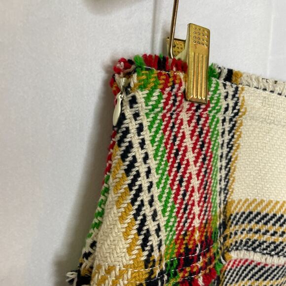 Women's 10 Vtg J.Crew Tartan Plaid Raw Hem Multicolor Wool Blend Pencil Skirt - Picture 3 of 5